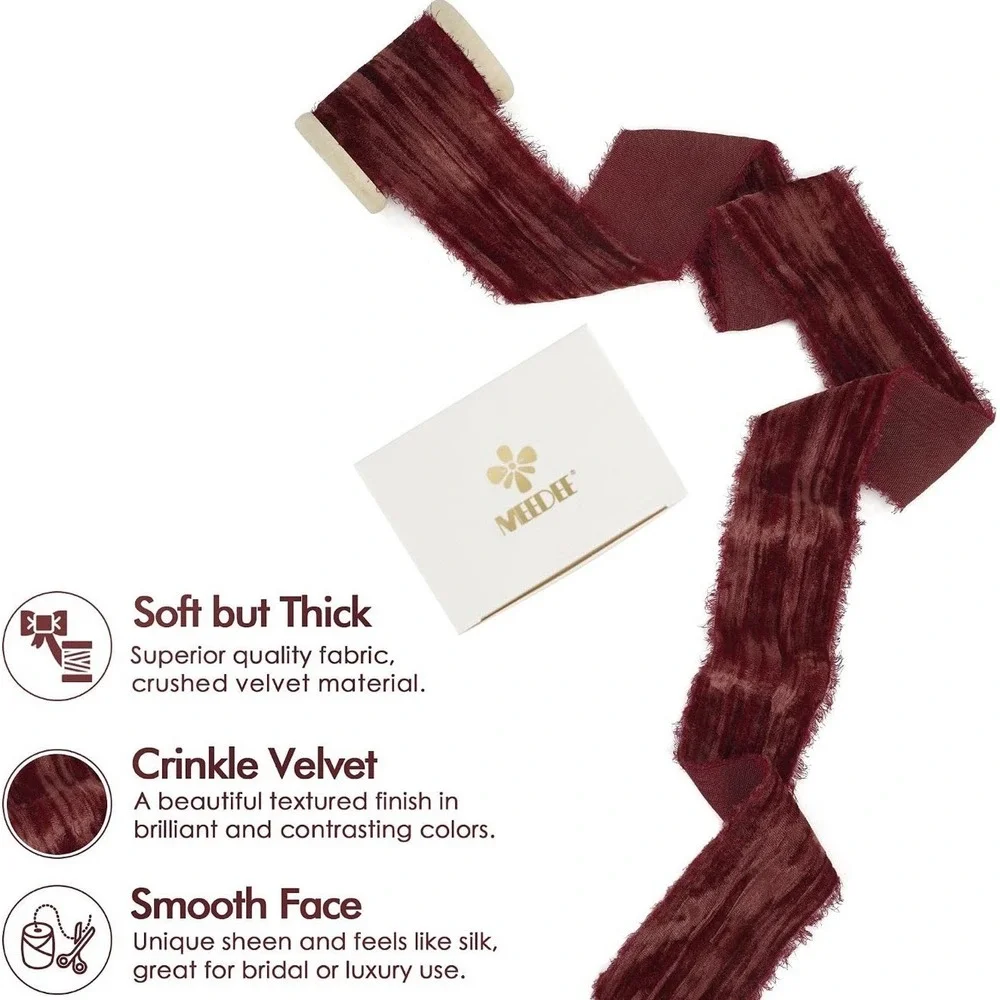 C0013-Meedee Rust Crinkle Velvet Ribbon Frayed Edge 3